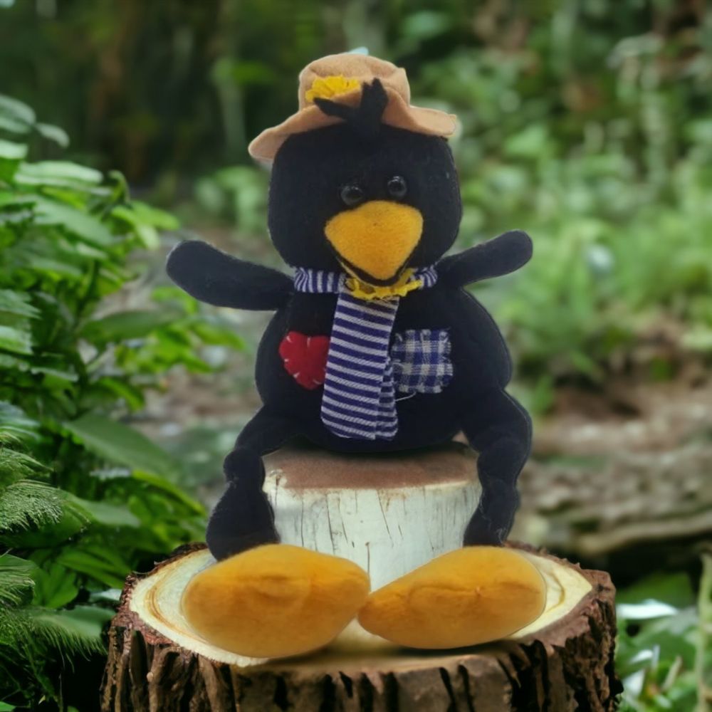 Crow Beanie Long Legs Shelf Sitter In A Straw Hat Plush 2003